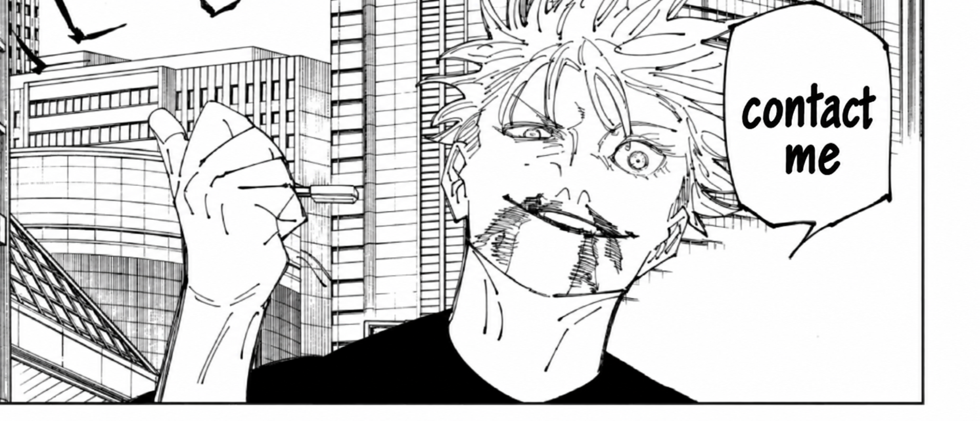 Manga panel with a speech bubble saying contact me